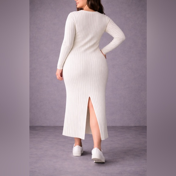 George White Long Sleeve Ribbed Dress - Picture 2 of 5
